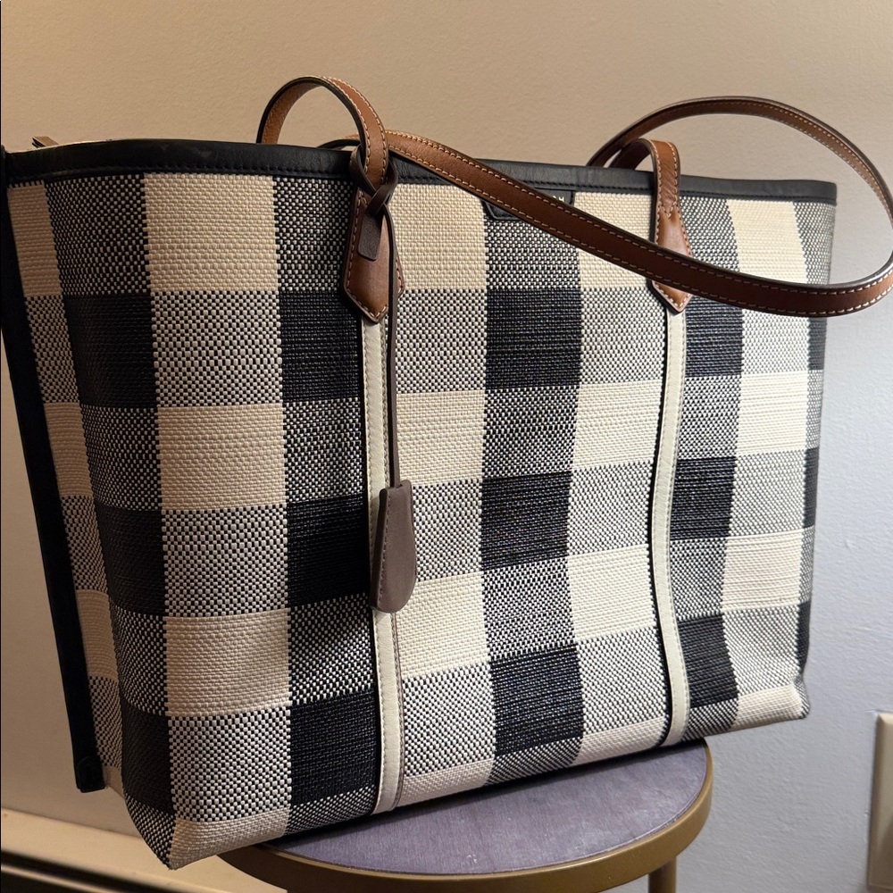 Tory Burch Perry Gingham Triple-Compartment Tote - Picture 2 of 9